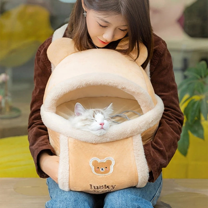 Plush Backpack for Small Cats Dogs Carriers Bag Portable Outdoor Travel Winter Kitten Warm Walking