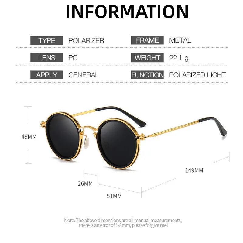 KLASSNUM Men Polarized Sunglases 2023 Luxury Design Metal Round Frame Sun Glasses Women Retro UV400 Shades Classic Eyewear New