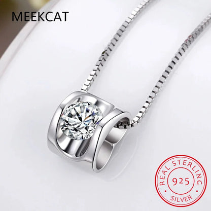 100% Moissanite Necklace 925 Sterling Silver 1CT Round Cut Diamond Solitaire Pendant Necklace for Women Men Promise Gift Jewelry