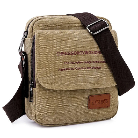 Men's Canvas Shoulder Bag Korean Version Business Simple Casual Canvas Crossbody Bag Small Messenger Bag Flap Pocket Sling Bag