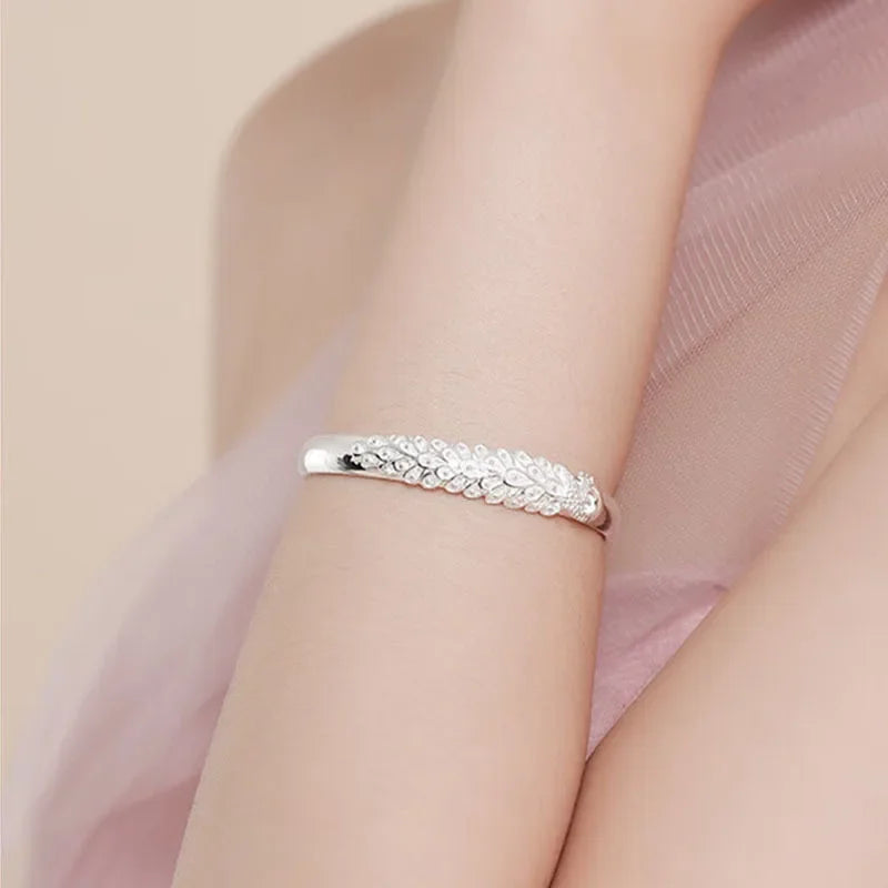 925 Sterling Silver Peacock Opening Screen Bracelet For Women Luxury Designer Texture Open Bracelets Party Original Jewelry Gift