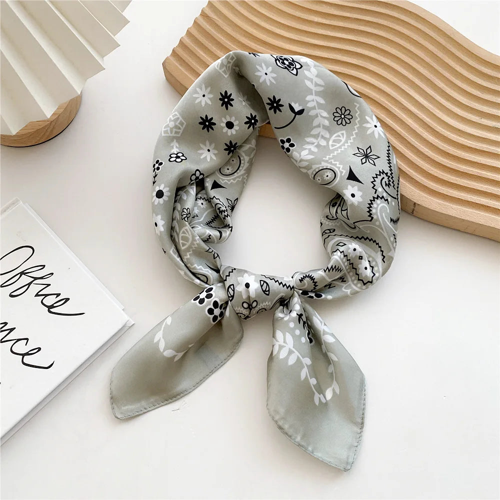 70cm Bandana Head Scarf for Women Fashion Cashew Print Handkerchief Silk Satin Hijab Scarfs Female Square Neck Scarves 2022