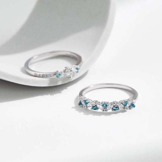 925 Sterling Silver Eternity Band Paraiba Rings