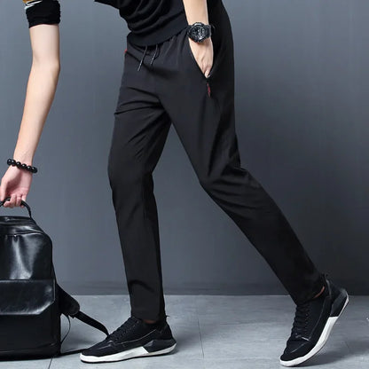 Men's Casual Pants Straight Slim Fit Elastic Waist Jogger Korean Classic Blue Black Gray Male Brand Trousers Plus Size 4XL 5XL