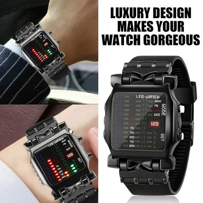 Binary Led Watch Creative Waterproof Business Electronic Watch Mens Trend Luminous Gift Sports Couple Date Time Display Watch