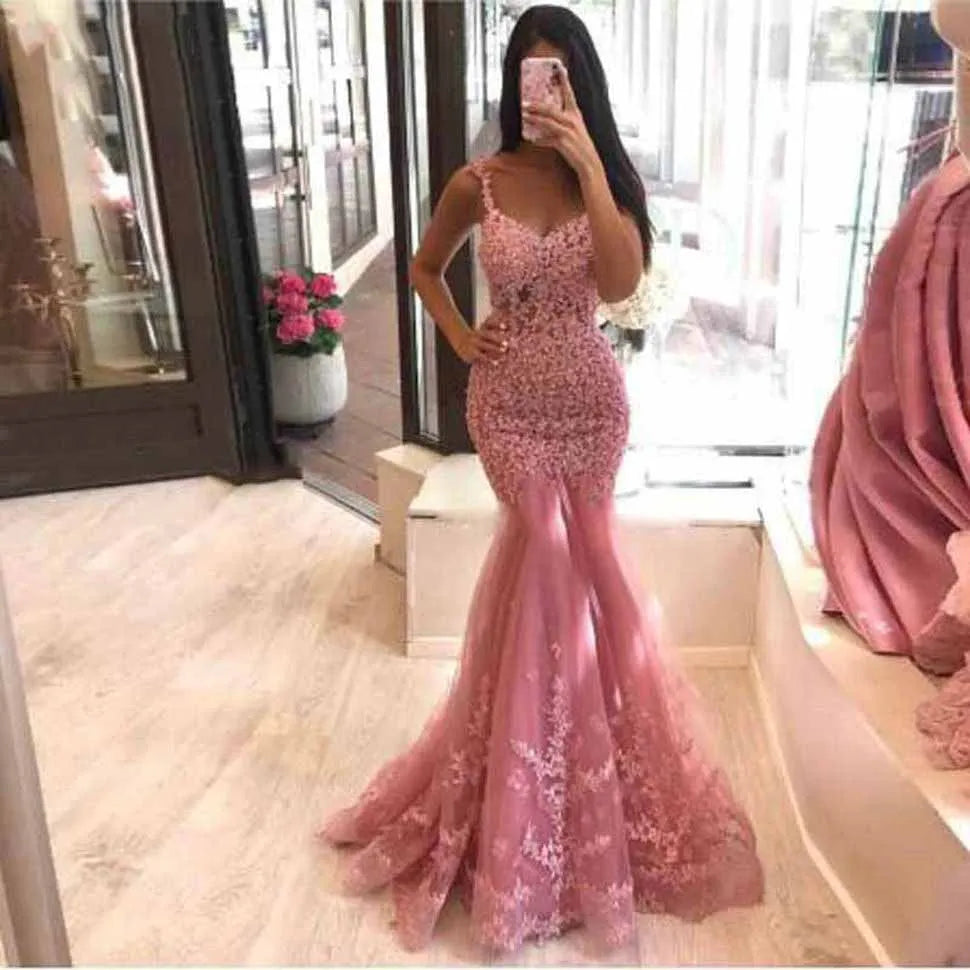 Customized Sexy African Lace Mermaid Prom Dresses For Black Women Floor Length Illusion Pearls Evening Party Gown Robe De Soiree