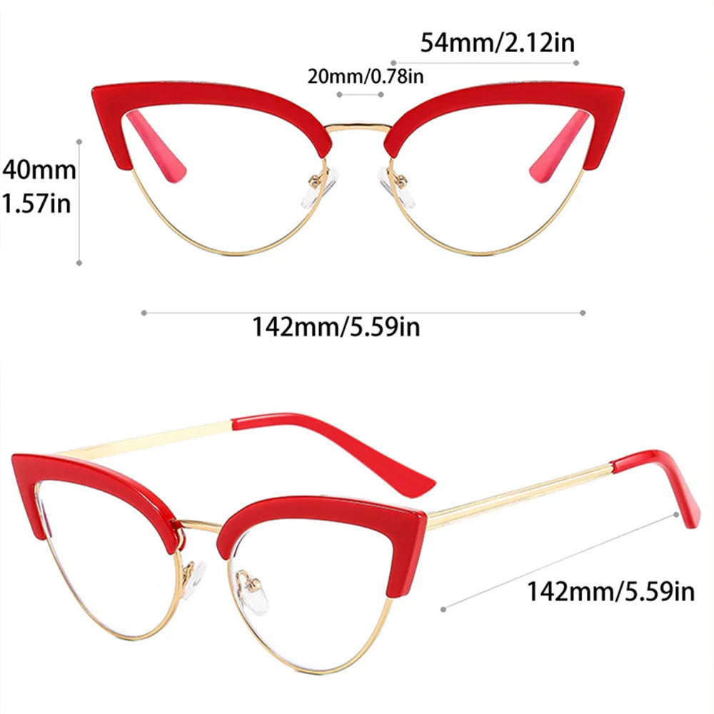 KLASSNUM 2024 Women Retro Cat Eye Anti Blue Light Glasses Metal Frame Glasses Female Radiation Protection Computer Eyeglasses