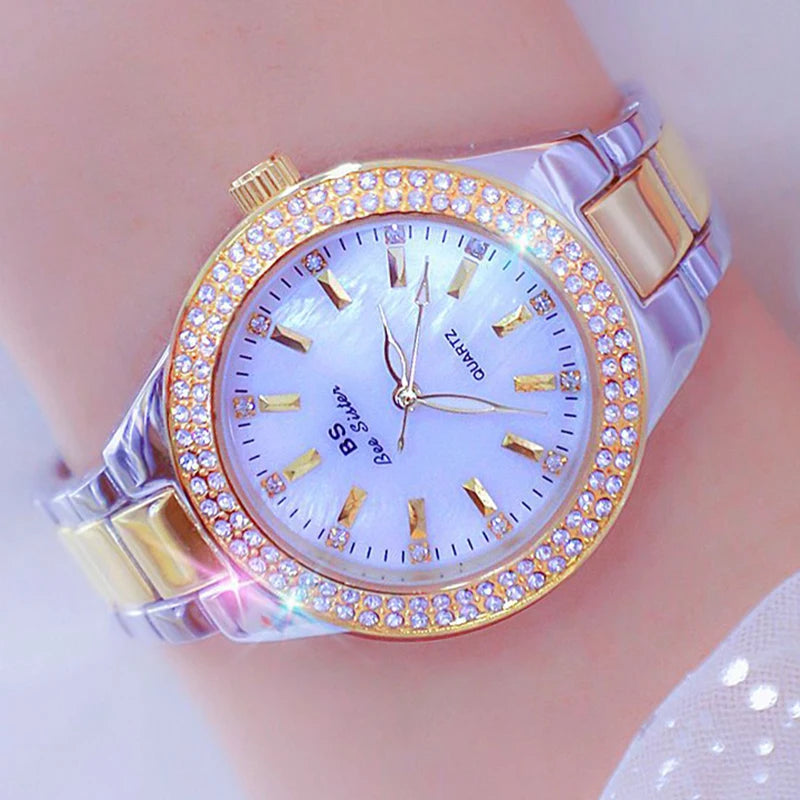 Golden Women Wrist Watches For Ladies Dress Watch Women Montre Femme Crystal Diamond Watches Stainless Steel Silver Clock