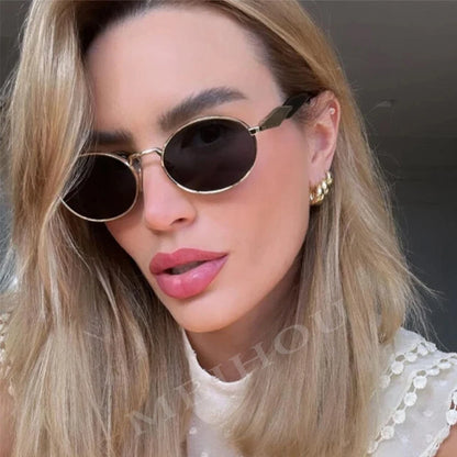 Vintage Oval Luxury Woman Sunglasses 2024 Brand Designer Sexy Small Sun Glasses Female Personality Fashion Hot Brown Shades