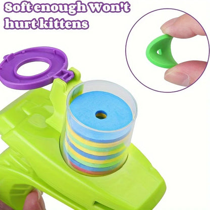 Funny Cat Toys Creative Turnip Gun with 15pcs Reusable Foam Frisbee Pet Hunting Interactive Toy Dog Cat Pet Supplies