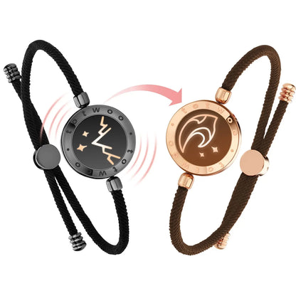 Long Distance touch Light up &Vibrate Bracelets for Couples, Long Distance Relationship Gifts Smart Sun&Moon Love Bracelet