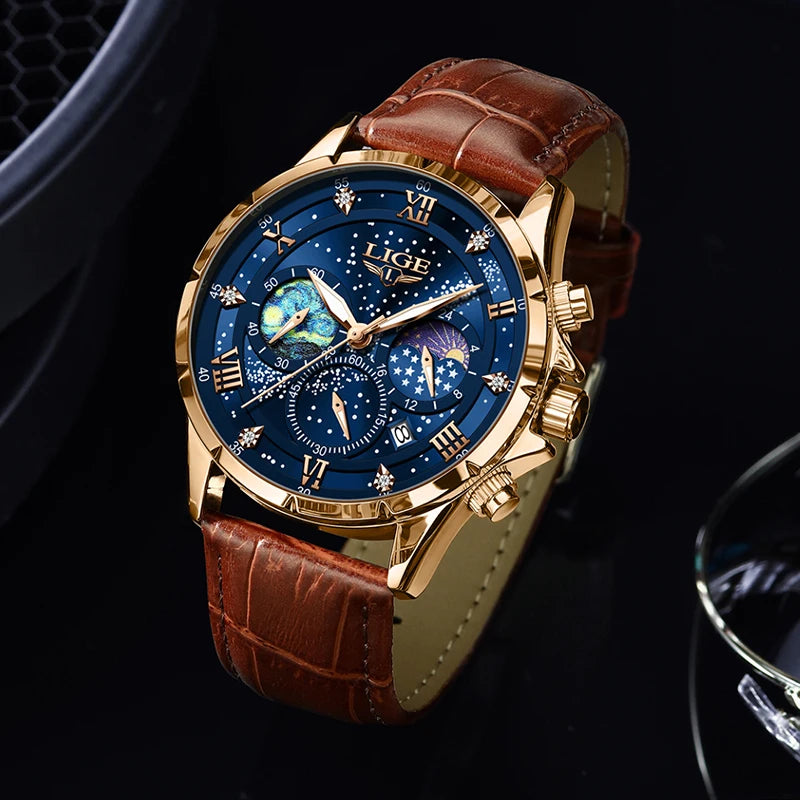 LIGE Men Watches Casual Sport Watch Men Luxury Waterproof Date Watches Luminous Chronograph Wristwatch Male Quartz Leather Clock