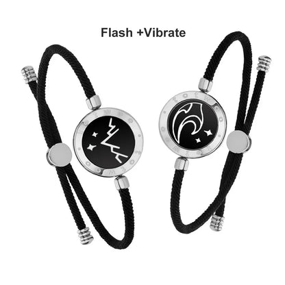 Long Distance touch Light up &Vibrate Bracelets for Couples, Long Distance Relationship Gifts Smart Sun&Moon Love Bracelet