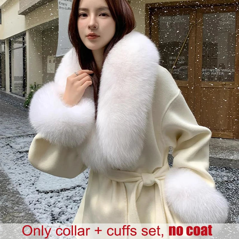 Winter Natural 100% Real Fox Fur Scarf And Cuff Set Russian Women Clothes Neck Warm Luxury Coat Scarves Fashion Fur Shawl Wraps