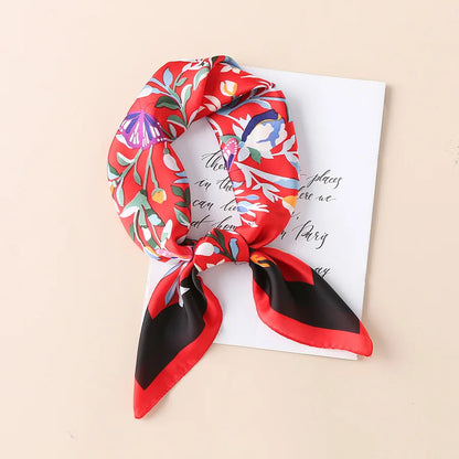 New 70x70cm Women Multifunction Polyester Silk Scarf Charming Flower Printed Casual Satin Small Square Wraps Scarves Shawl 2023