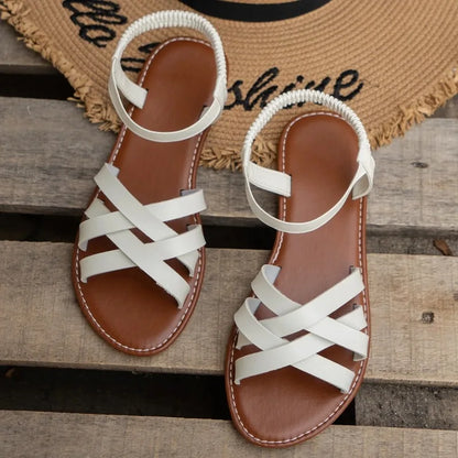 Women Flat Sandals 2024 Summer Hot Women Sandals Bottom Roman Strap Sandals with Non Slip Rubber Soles Ladies Daily Sandalia