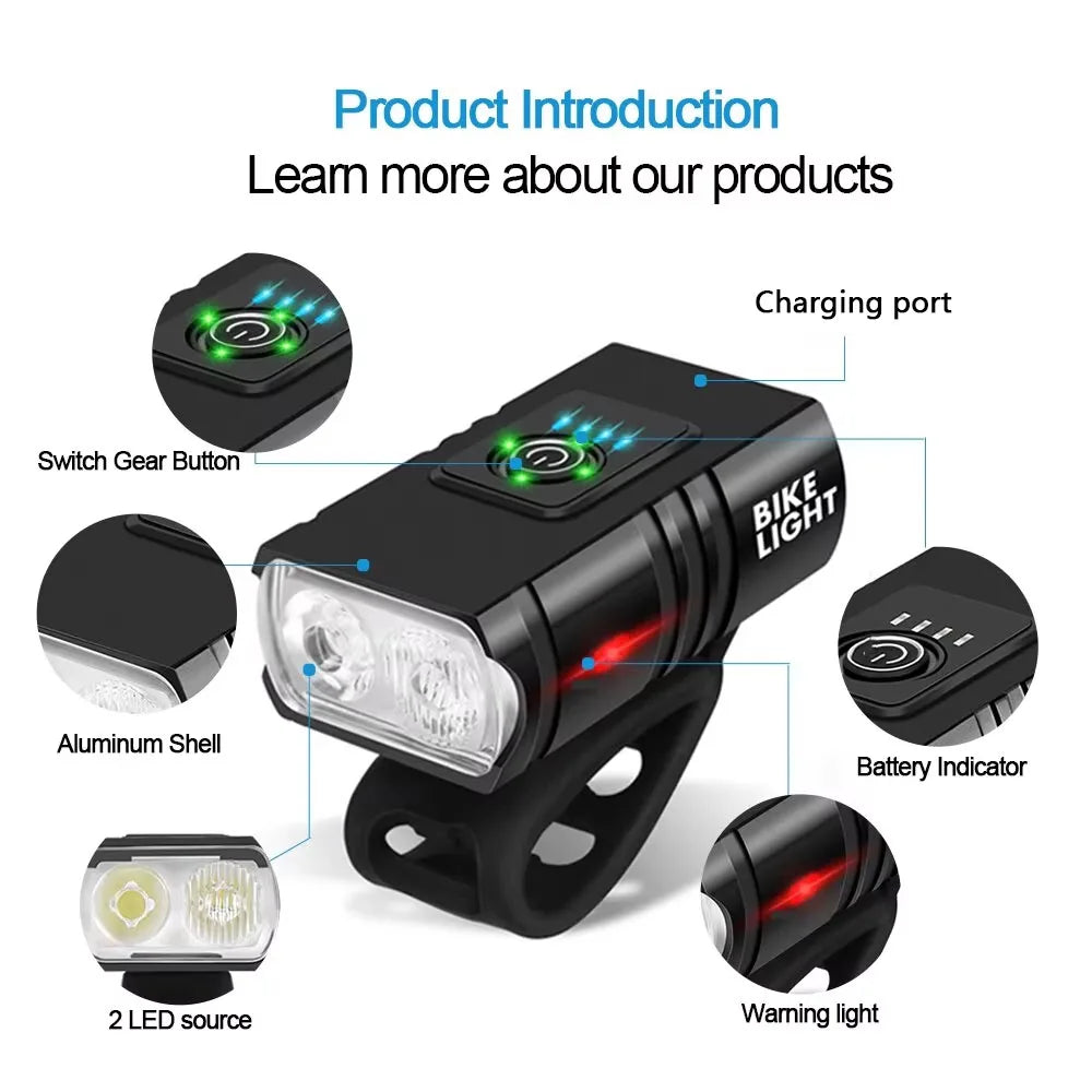 BK02 Bike Light T6 LED USB Rechargeable Bicycle Lights 6 Modes MTB Flashlight Bicycle Headlight for Cycling Bicycle Front Lamp