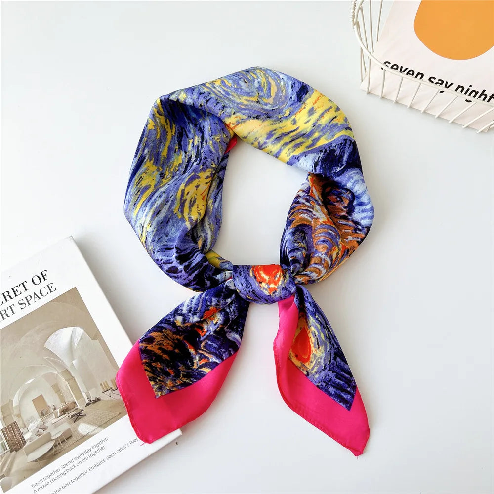 70cm Spring Summer Florals Printed Women Scarf Casual Fashion Neckerchief Shawl Wrap Square Headscarves Headware 2023 New