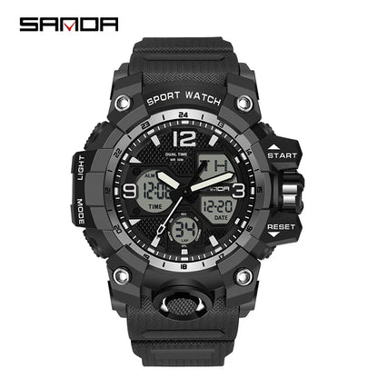 Watches For Men 50M Waterproof Clock Alarm reloj hombre 2024 Dual Display Wristwatch Quartz Military Watch Sport New Mens