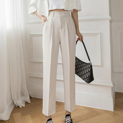 Casual Women Suit Pants 2023 Summer Fashion High Waist Black Harem Pants Female Korean Style Pocket Thin Nine Point Trousers