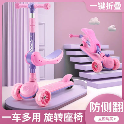 Children's Scooter Wholesale 2-12 Years Old Can Sit Perambulator Music Three Four-Wheel Scooter Scooter Children