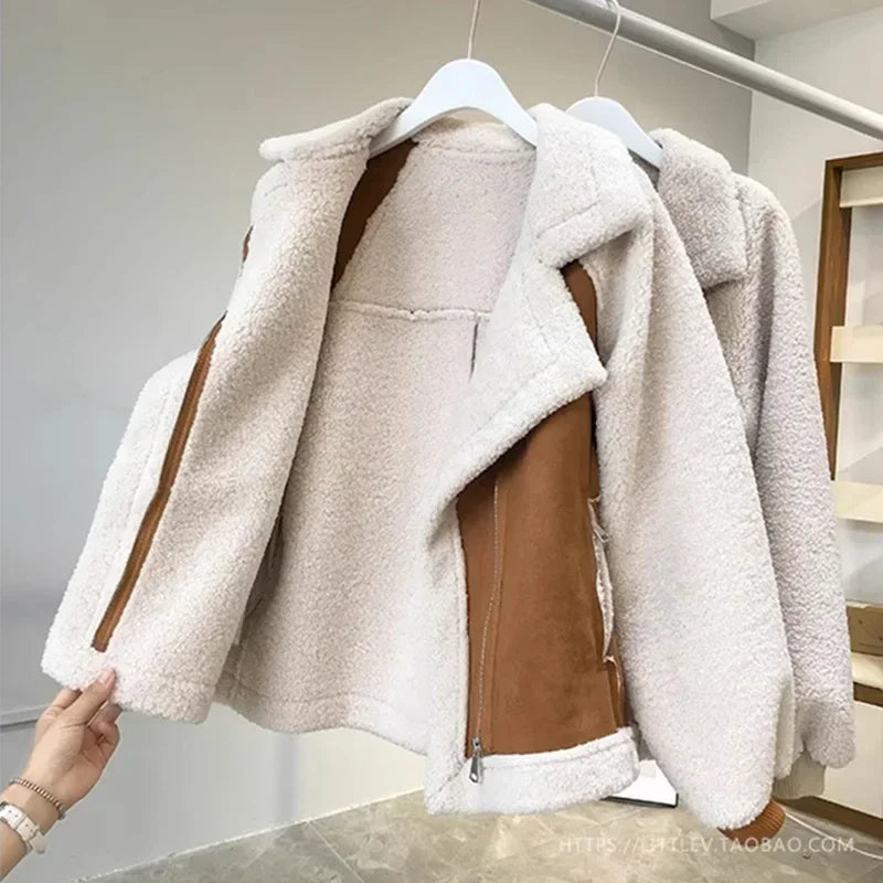 New Autumn Winter Jackets for Women Vintage Polo Neck Velvet Coat Women Clothes Thicken Loose Korean Fashion Streetwear