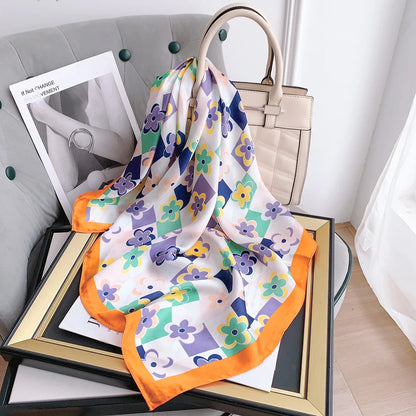 70*70cm Flower Silk Square Scarf Women Satin Shawl Wrap Hijab Female Hair Band Wrist Luxury Headkerchief Echarpe 2023 Bandana