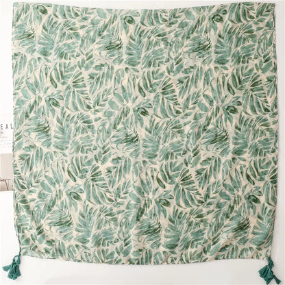 Green Leaves Prints Travel Scarf Women Luxury Long Beach Scarves Shawls for Lady Decor Shawl Hijab Scarves with Tassel 2023