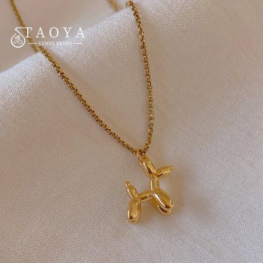 Stainless steel Gold Color Chain Balloon Puppy Pendant Necklace New Collarbone Sweater chain women's accessories fashion jewelry