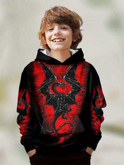 Boys Hoodies Long Sleeve Creative 3D Dragon Print