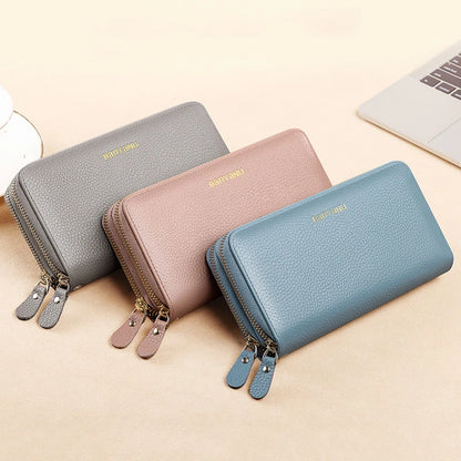 Genuine Leather Women Wallet 2024 Luxury Long Wallets for Women Large Capacity Clutch Bag Card Holder Purse Double Zipper Wallet