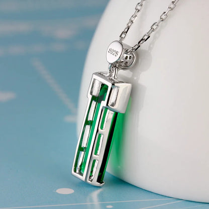 WOSIKATE 925 Sterling Silver Necklace For Women Fashion Jewellery Geometric Emerald Gemstone Pendant Chain Necklace