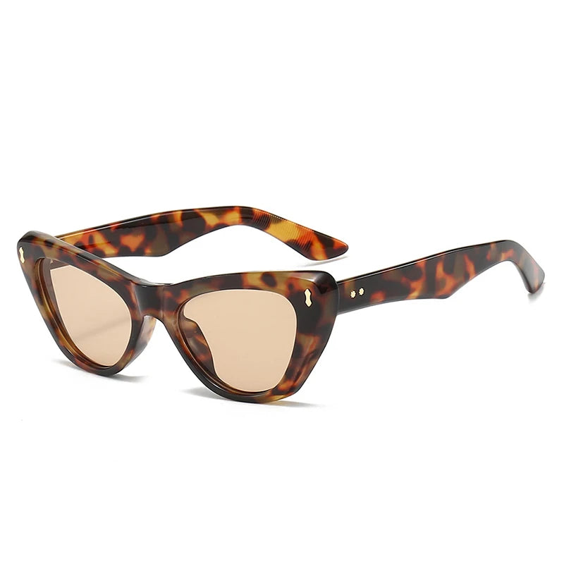 Sexy Cat Eye Sunglasses For Women 2024 New Retro Leopard Rivet Decorated Sun Glasses Female Hot Shade Eyeglasses Oculos Feminino