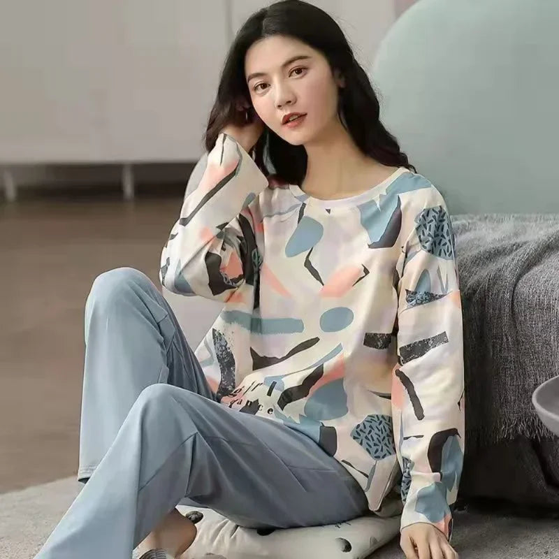 Women's pajamas spring and autumn long-sleeved autumn and winter home clothes plus size simple loose suit outerwear