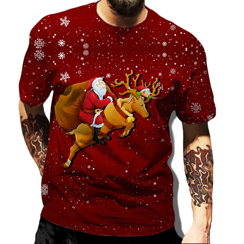 Men' Top Merry Christmas Graphic Man Santa Claus 3D Print Tshirt Male Casual Clothes Elk T Shirts Male Loose Top O-neck Tees