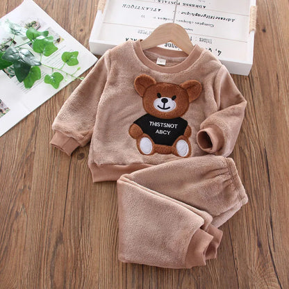 New Winter Baby Girls Boys Homewear Sets Autumn Fashion Flannel Fleece Clothes Kids Cartoon Bear Sleepwear Children Pajamas