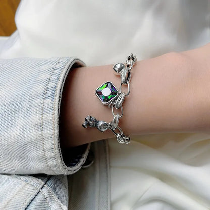 925 Sterling Silver Bracelet Lucky Cute Bear Square Geometric Punk For Woman Girl Fashion Jewelry Gift Dropship Wholesale