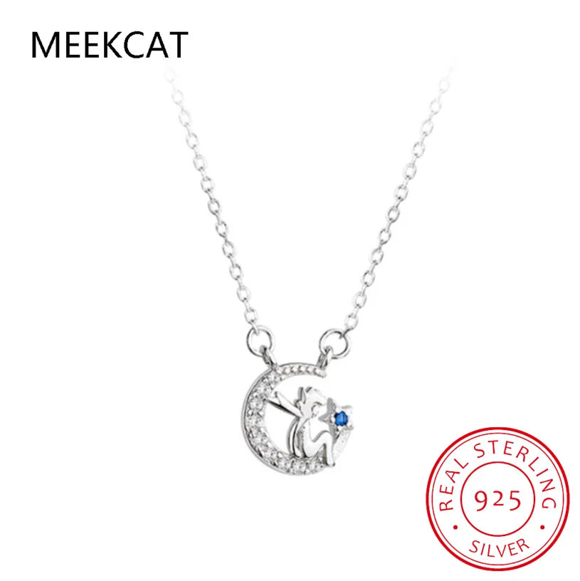 Women's Fashion 925 Sterling Silver Micro-inlaid Zircon Moon Prince Pendant Personality Necklace Choker Kolye Colar de Prata