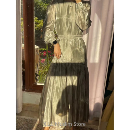 Eid Ramadan Muslim WOMEN'S fashion elegant pleated A-line dress abaya Dubai Luxury Morocco kaftan robe casual party dresses Lady