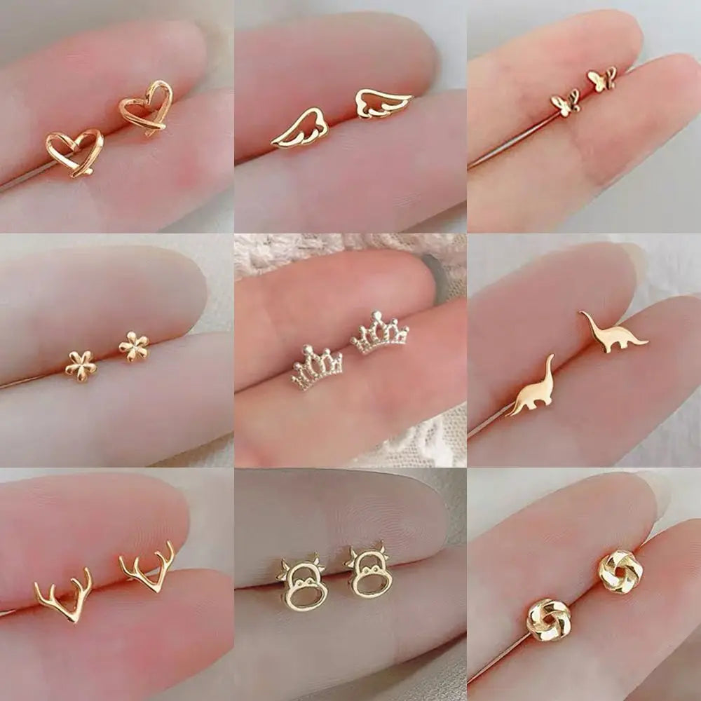 New Fashion Mini Stud Earrings Heart Star Circle Dinosaur Butterfly Ear Stud Helix Cartilage Tragus Ear Piercing Jewelry Gifts