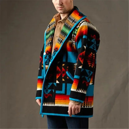 Mens Jackets And Coats Ins Spring/Autumn Printing Fashion Jacket Geometric Turn-down Collar Single Breasted Woolen Coat Men