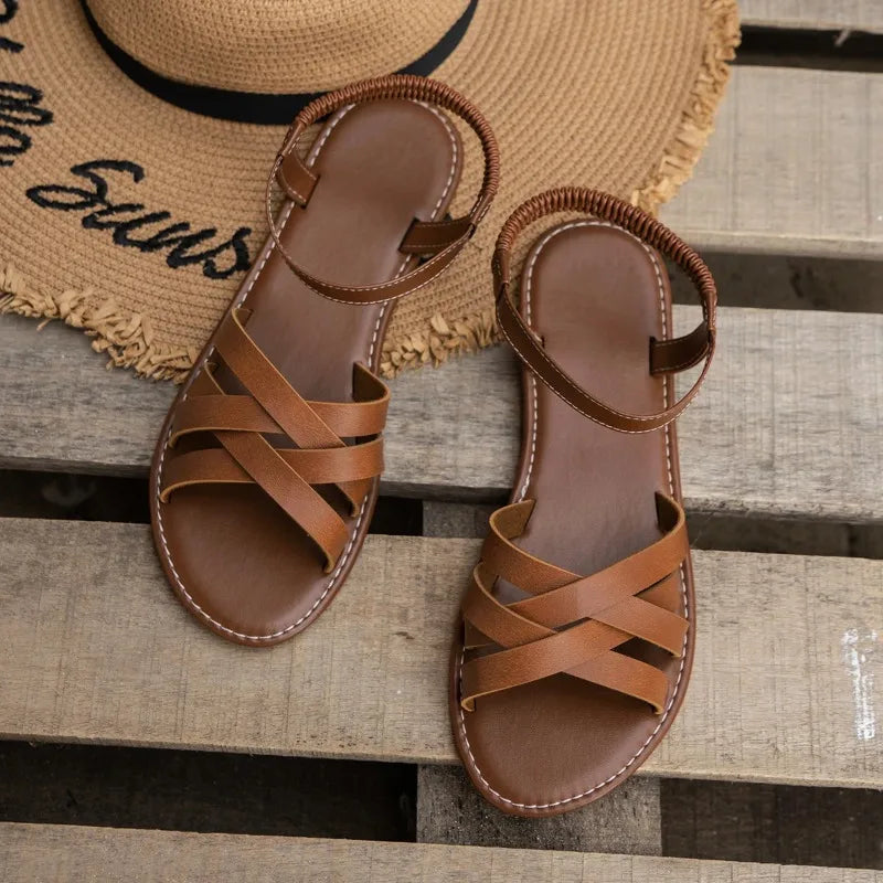 Women Flat Sandals 2024 Summer Hot Women Sandals Bottom Roman Strap Sandals with Non Slip Rubber Soles Ladies Daily Sandalia