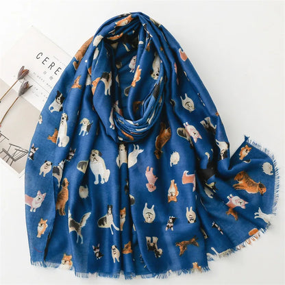 2023 Luxury Brand New Women Winter Autumn Scarf Casual Soft Cotton and Linen Fashion Cute Dogs Prints Warm Long Shawls Scarves