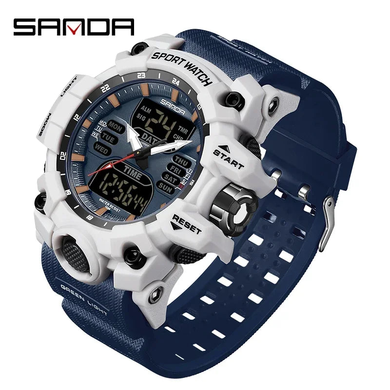 SANDA 6126  Digital Clock Dual Display Men Watches Waterproof Sports Watch Military Man Alarm Stopwatch Quartz Wristwatch Male