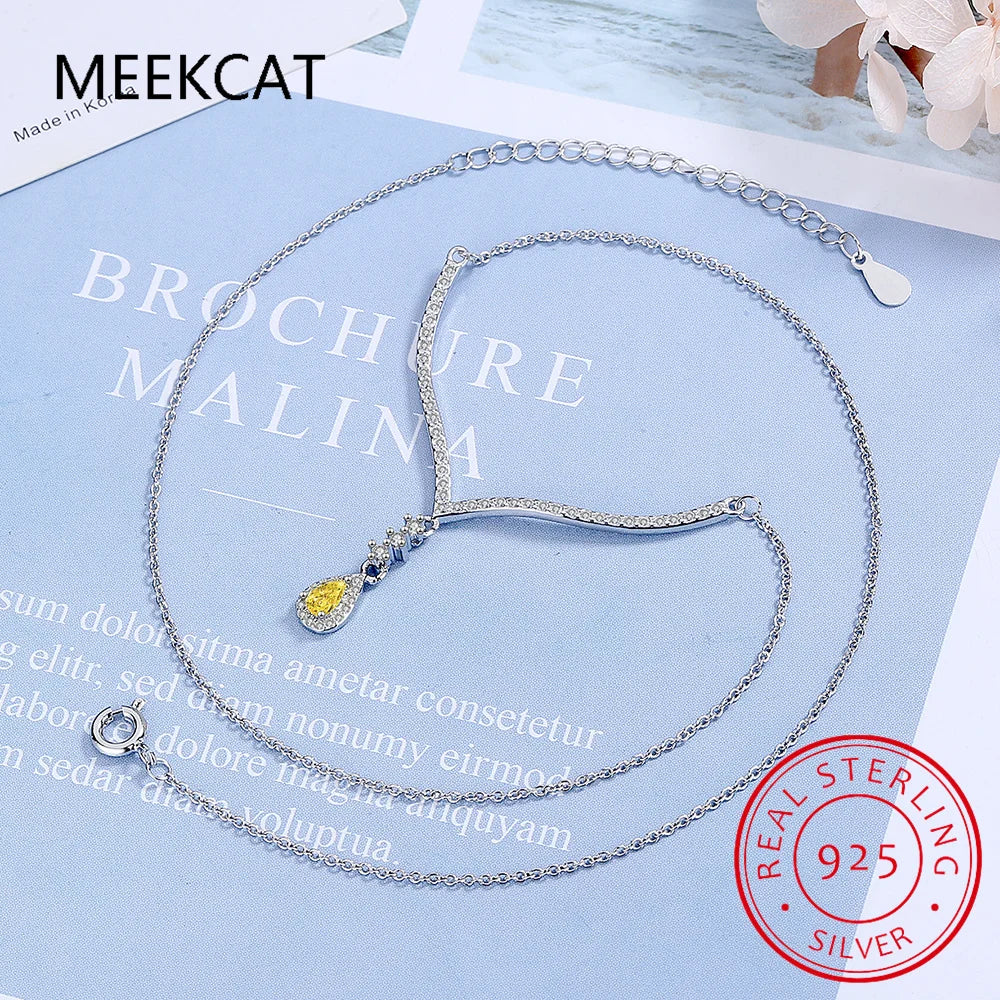 925 Sterling Silver Pear Cut Created Moissanite Diamond Gemstone Wedding V Shape Water Drop Pendent Necklace Fine Jewelry Choker