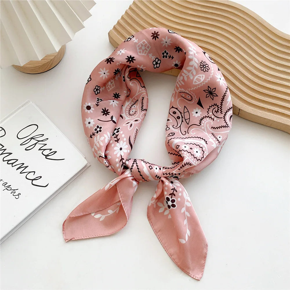 70cm Bandana Head Scarf for Women Fashion Cashew Print Handkerchief Silk Satin Hijab Scarfs Female Square Neck Scarves 2022