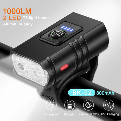 BK02 Bike Light T6 LED USB Rechargeable Bicycle Lights 6 Modes MTB Flashlight Bicycle Headlight for Cycling Bicycle Front Lamp