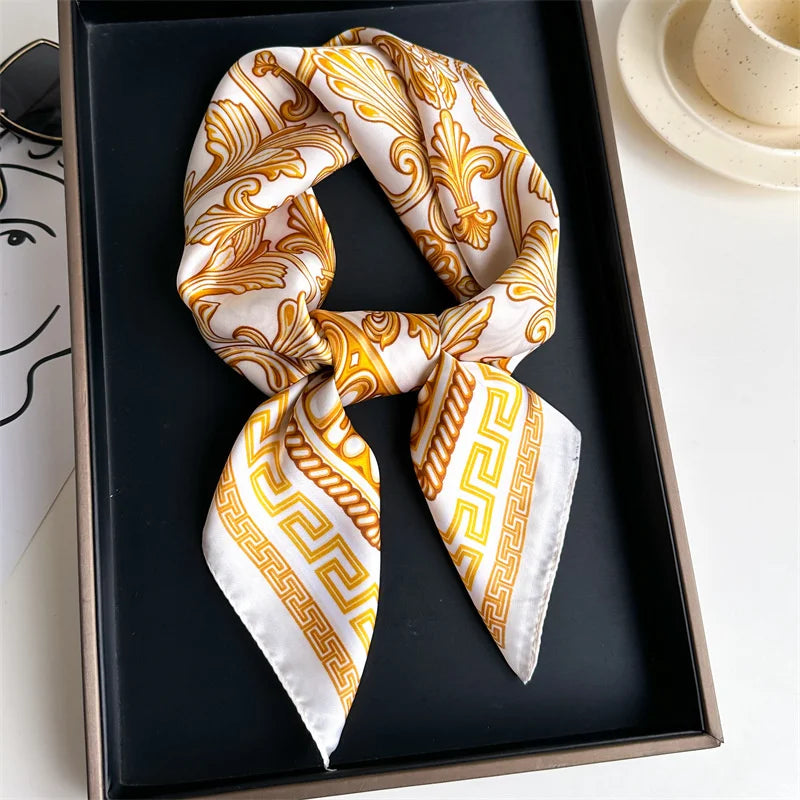 2024 Luxury Print summer Neck Tie Shawl Silk Square Scarf Women Wraps Female 70cm Hair Hand Wrist Headkercheif Hijab Bandana