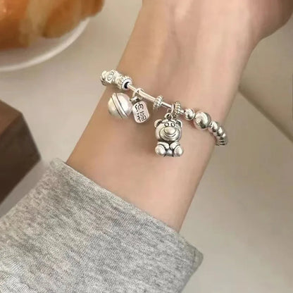 New Arrival Strawberry Bear Fortune Bell 925 Sterling Silver Female Charm Bracelet Jewelry For Women Birthday Gifts No Fade