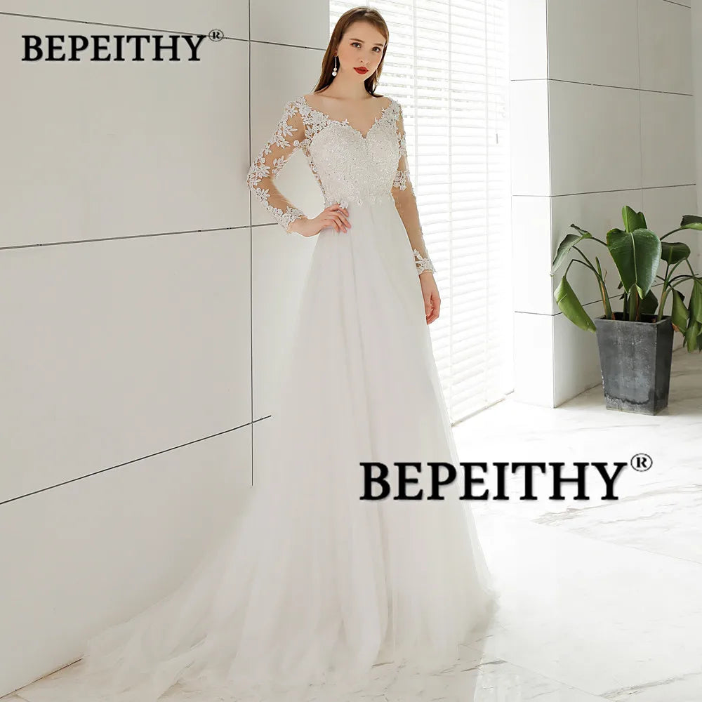 BEPEITHY Customized Vestido De Novia Beach Wedding Dress For Women Sexy Backless Modern Full Sleeves Bridal Gowns 2023 Hot Sale